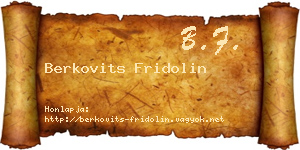 Berkovits Fridolin névjegykártya